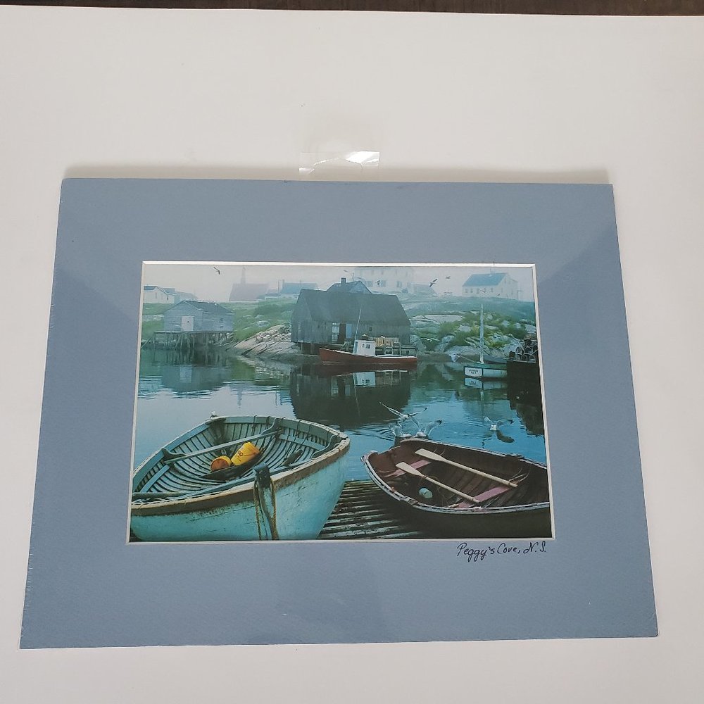 Vtg Peggy's Cove Nova Scotia Photo Art Print Fisherman Boats Oceanic Waterfront